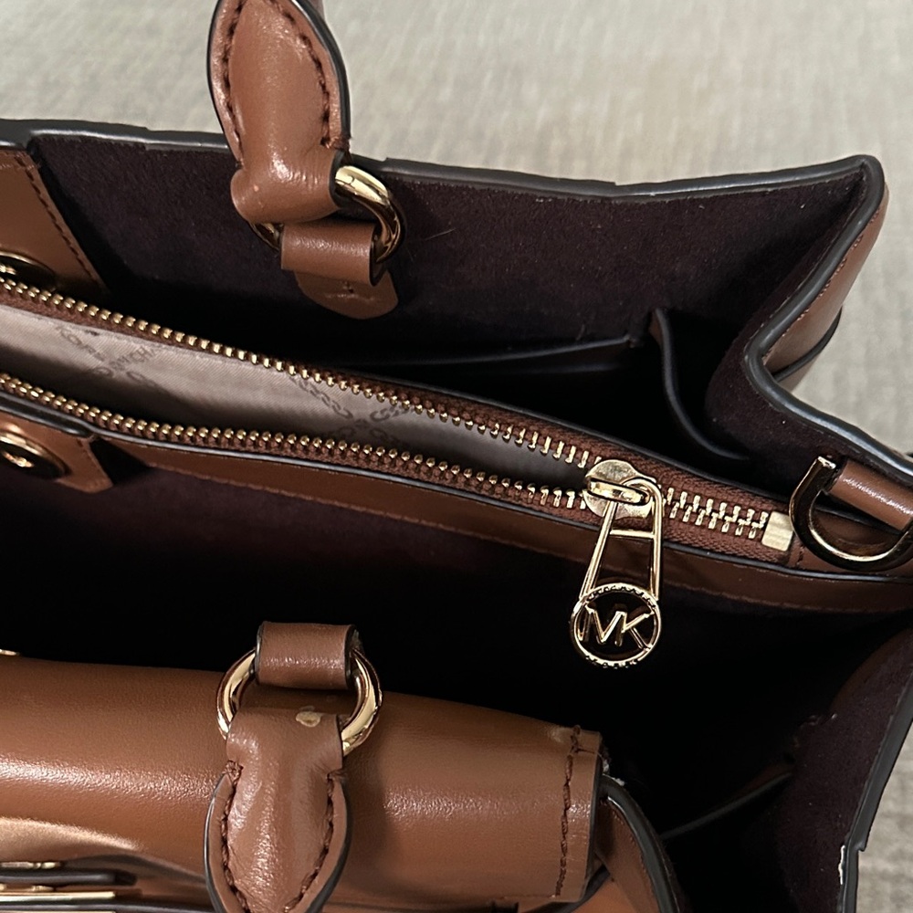 Michael Kors Woven Leather Satchel in Cognac Brown with Gold Hardware - Picture 9 of 12